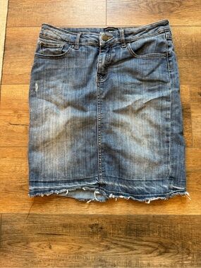 GAP Washed Blue Denim Midi Pencil Skirt with Raw Hem